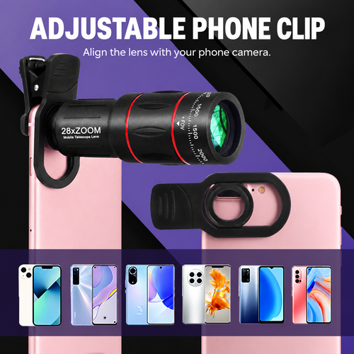 28x Clip-On Phone Telephoto Lens with Tripod Kit