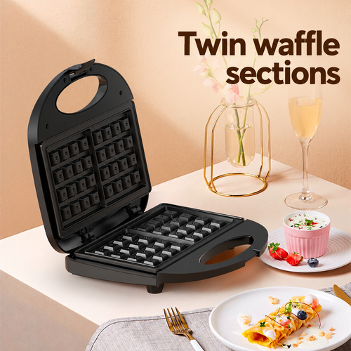 Electric Waffle Maker with Twin Waffle-Grid Plates - Black
