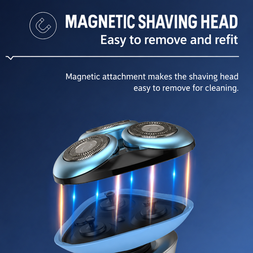 Blue Magnetic Rotary Shaver with 3 Grooming Attachments