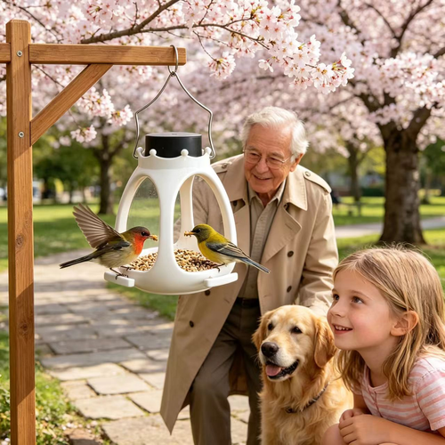Hanging Garden Bird Feeder - Cream and Black