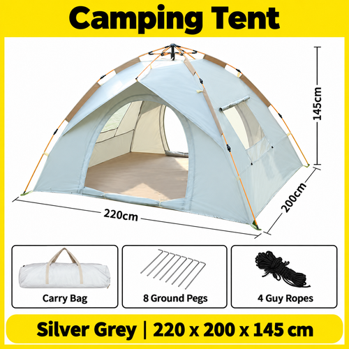 Quick-Opening Camping Tent - Silver, 220 x 200 x 145 cm