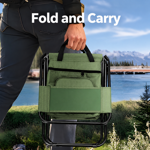 Folding Fishing Chair with Storage Bag - Green
