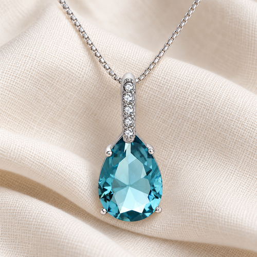 Blue Teardrop Pendant Necklace - 45 cm