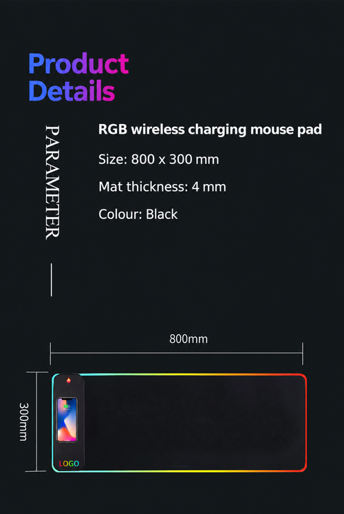 RGB Wireless Charging Mouse Pad - 800 x 300 mm