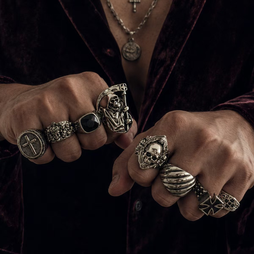 Gothic Skull and Grim Reaper Ring Set