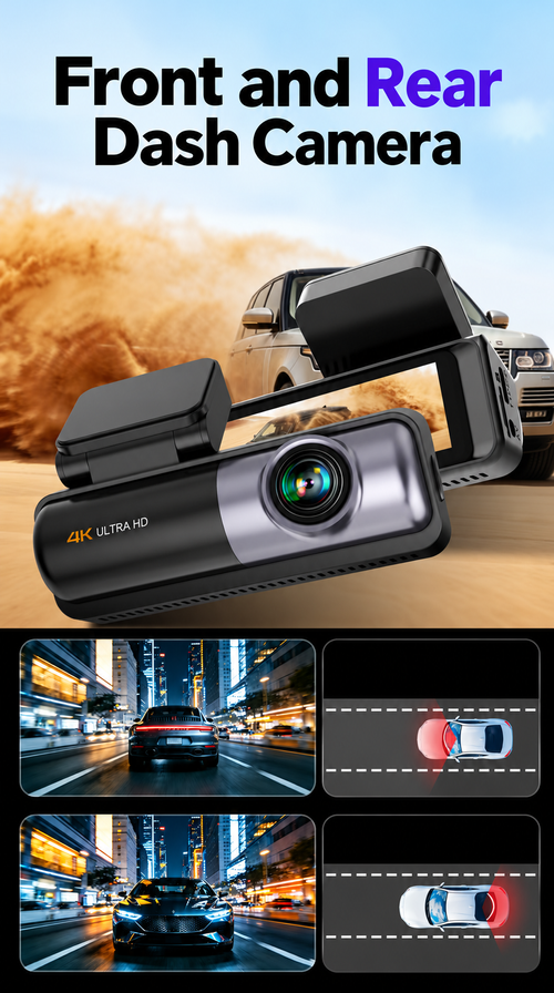 Front and Rear Dash Camera with 64GB Card