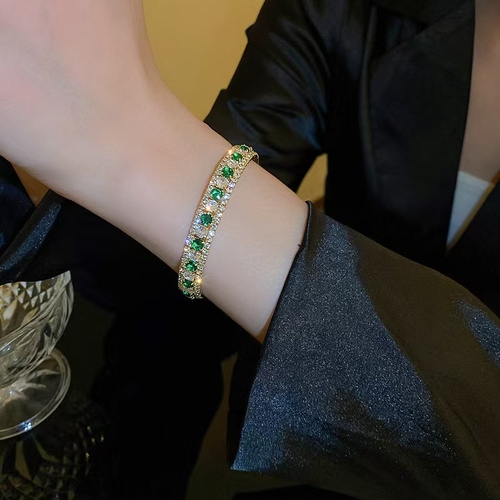 Green Rhinestone Open Cuff Bracelet