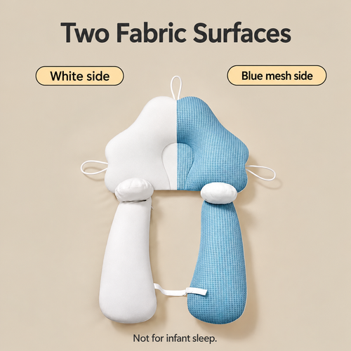 Blue and White Reversible Baby Cushion with Side Bolsters
