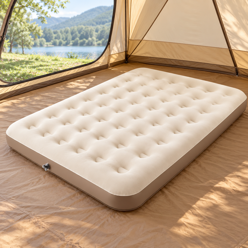 Flocked Air Mattress with Hand Pump - 191 x 137 x 22 cm