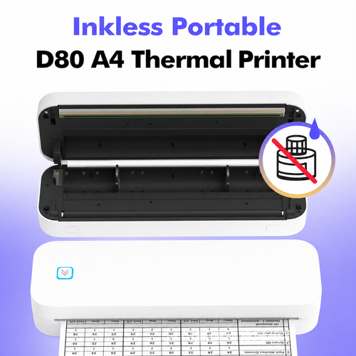 D80 A4 Portable Thermal Printer - White