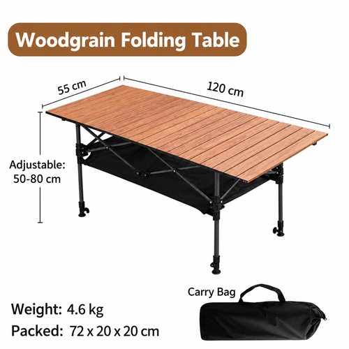 Woodgrain Folding Camping Table - 120 x 55 cm