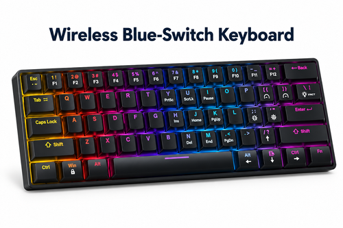 Wireless Blue-Switch Keyboard with Colourful Backlighting - Black