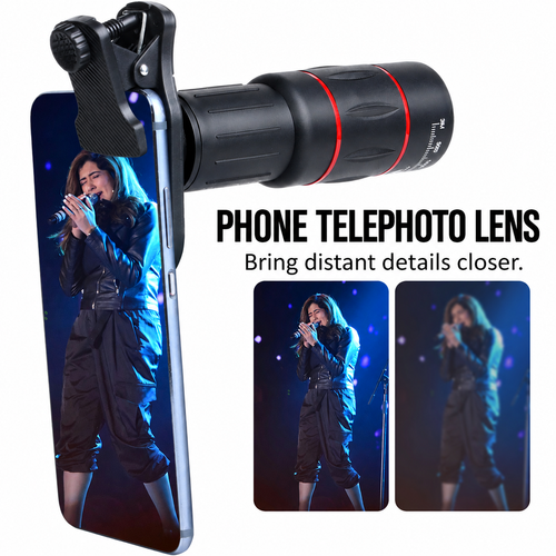 28x Clip-On Phone Telephoto Lens with Tripod Kit
