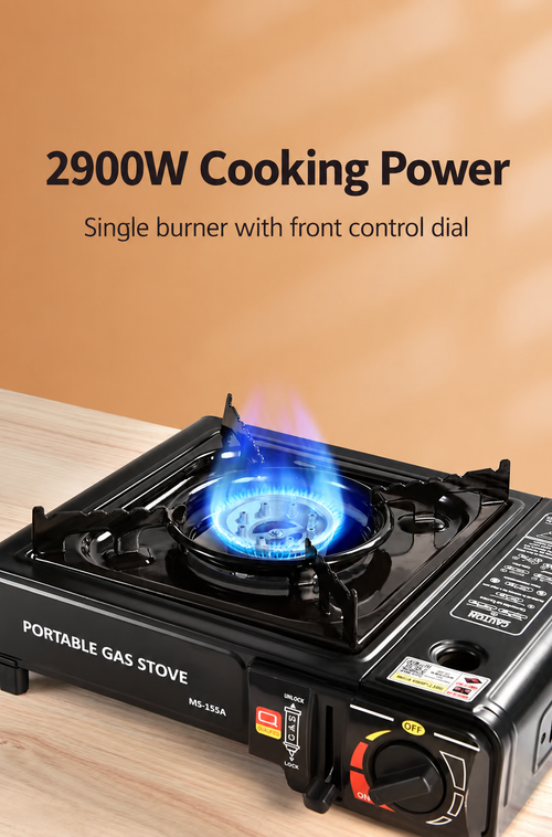 Portable Gas Stove - Black, 2900W, Gas Canister Not Included