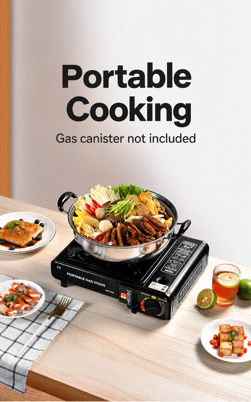Portable Gas Stove - Black, 2900W, Gas Canister Not Included