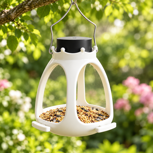 Hanging Garden Bird Feeder - Cream and Black