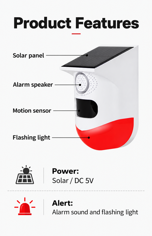 Solar Motion Alarm with Flashing Light