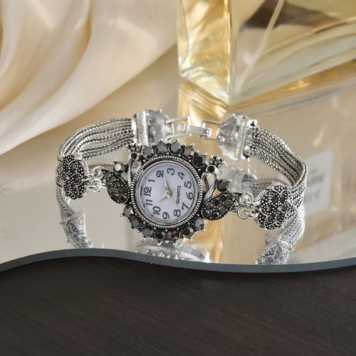Vintage-Style Gemstone-Look Bracelet Watch