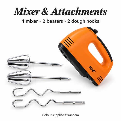Hand Mixer with Beaters and Dough Hooks - Random Colour