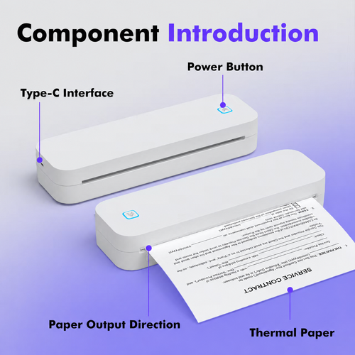 D80 A4 Portable Thermal Printer - White