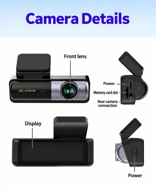 Front and Rear Dash Camera with 64GB Card