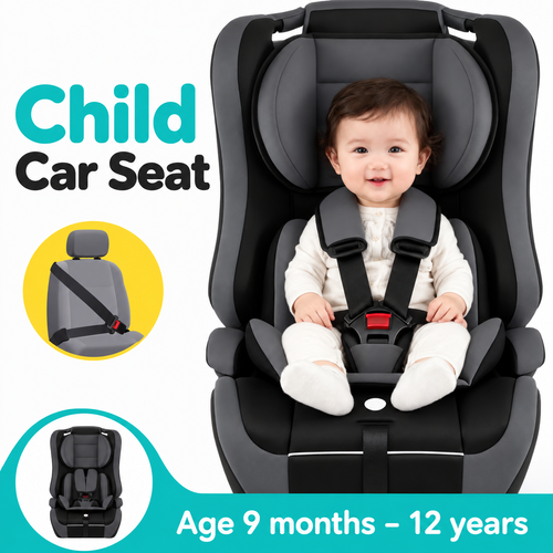 Child Car Seat - Black and Grey, Seat-Belt Installation