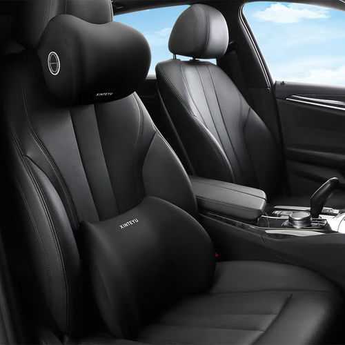 Car Headrest and Lumbar Cushion Set - Black