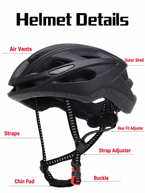 Black Cycling Helmet with USB Rechargeable Rear Light