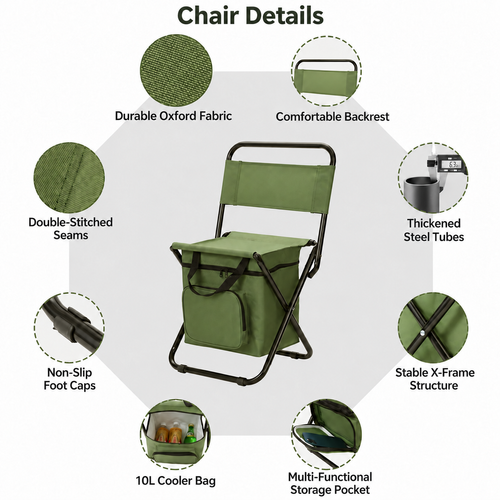 Folding Fishing Chair with Storage Bag - Green