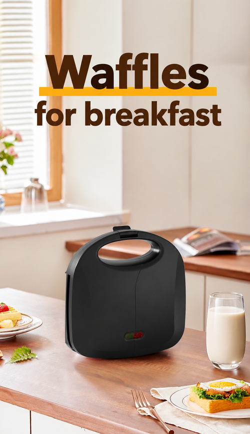 Electric Waffle Maker with Twin Waffle-Grid Plates - Black