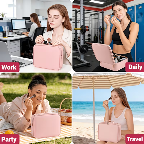 Makeup Bag with LED Mirror And 3-Color Lights, Multi-Layer Large Capacity Portable Illumination Adjustable Brightness Removable with Brush Holder Slot Beauty Organizer Travel Cosmetic Bag Unisex Birthday Gift for Women