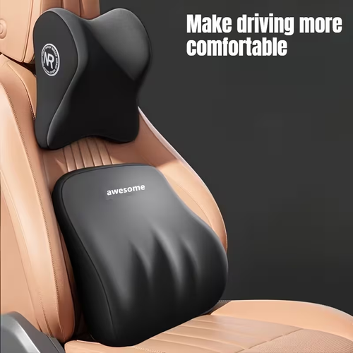 Car Headrest And Lumbar Pillow Set - High Resilience Comfortable Cushion, Suitable for Neck And Back, Universal Fit for Car Seats