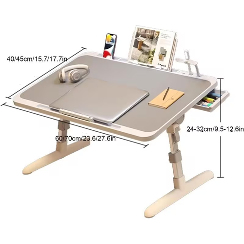 Laptop Bed Desk, Adjustable Computer Bed Table Tray with USB Charge Port, Desktop Card Slot Foldable Laptop Lap Desk with Drawer Bed Sofa Couch Floor Writing Eating Working