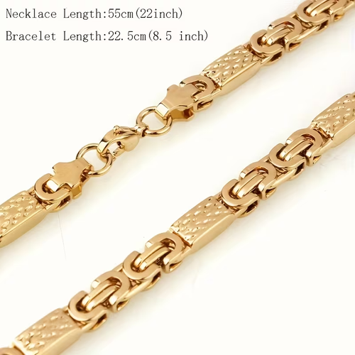 6mm Men's Minimalist 304 Stainless Steel Flat Link Necklace + Bracelet Set 8