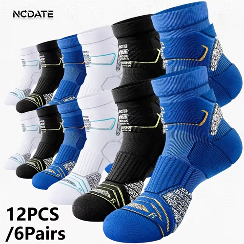 6 Pairs for Spring, Summer, Autumn, And Winter, Wearable in All Seasons. Men'S And Women'S Same Style Ankle Socks - with Mesh Breathable Fabric, Marathon Running Socks, Short Ankle Socks, Basketball Towel Bottom