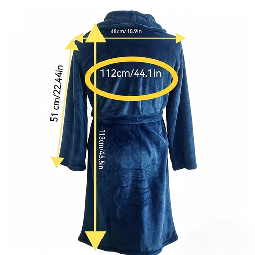 Ultra Soft Thick Microfiber Kimono Robe, Cozy Shawl Collar Sleepwear with Belt And Pockets, Unisex One Size, Navy Blue