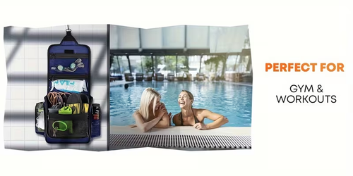 Large Toiletry Bag for Men and Women- Black with Metal