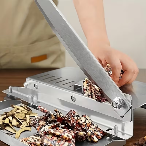 1pc Stainless Steel Manual Meat Slicer, Manual Frozen Meat Slicer, Stainless Steel Beef Slicer, Durable And Easy To Clean, Beef Rolls, Vegetables, Bones Slicer, For Home Kitchen, Holiday, Family Day, Gift.
