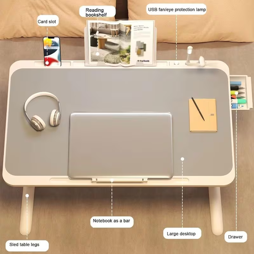 Laptop Bed Desk, Adjustable Computer Bed Table Tray with USB Charge Port, Desktop Card Slot Foldable Laptop Lap Desk with Drawer Bed Sofa Couch Floor Writing Eating Working