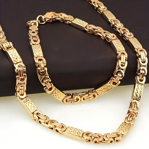 6mm Men's Minimalist 304 Stainless Steel Flat Link Necklace + Bracelet Set 8
