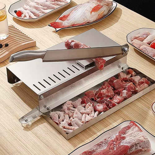 1pc Stainless Steel Manual Meat Slicer, Manual Frozen Meat Slicer, Stainless Steel Beef Slicer, Durable And Easy To Clean, Beef Rolls, Vegetables, Bones Slicer, For Home Kitchen, Holiday, Family Day, Gift.