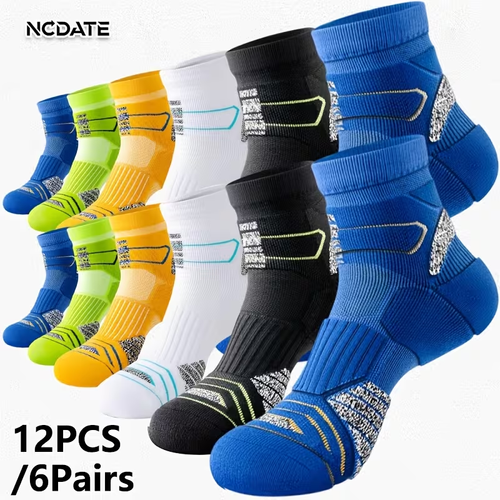 6 Pairs for Spring, Summer, Autumn, And Winter, Wearable in All Seasons. Men'S And Women'S Same Style Ankle Socks - with Mesh Breathable Fabric, Marathon Running Socks, Short Ankle Socks, Basketball Towel Bottom