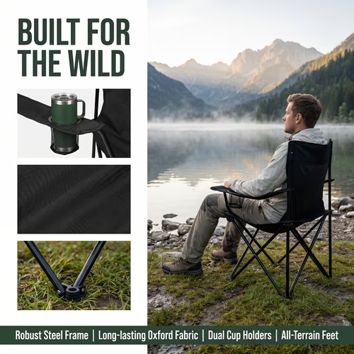 Portable Foldable Camping Chair with Cup Holder and Armrests – Easy-to-Store Outdoor Chair for Dining and Leisure