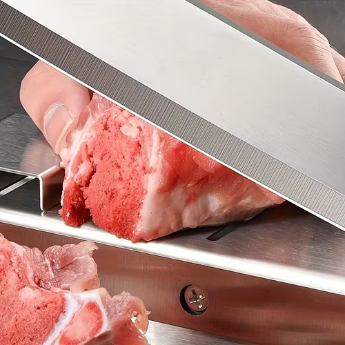 1pc Stainless Steel Manual Meat Slicer, Manual Frozen Meat Slicer, Stainless Steel Beef Slicer, Durable And Easy To Clean, Beef Rolls, Vegetables, Bones Slicer, For Home Kitchen, Holiday, Family Day, Gift.