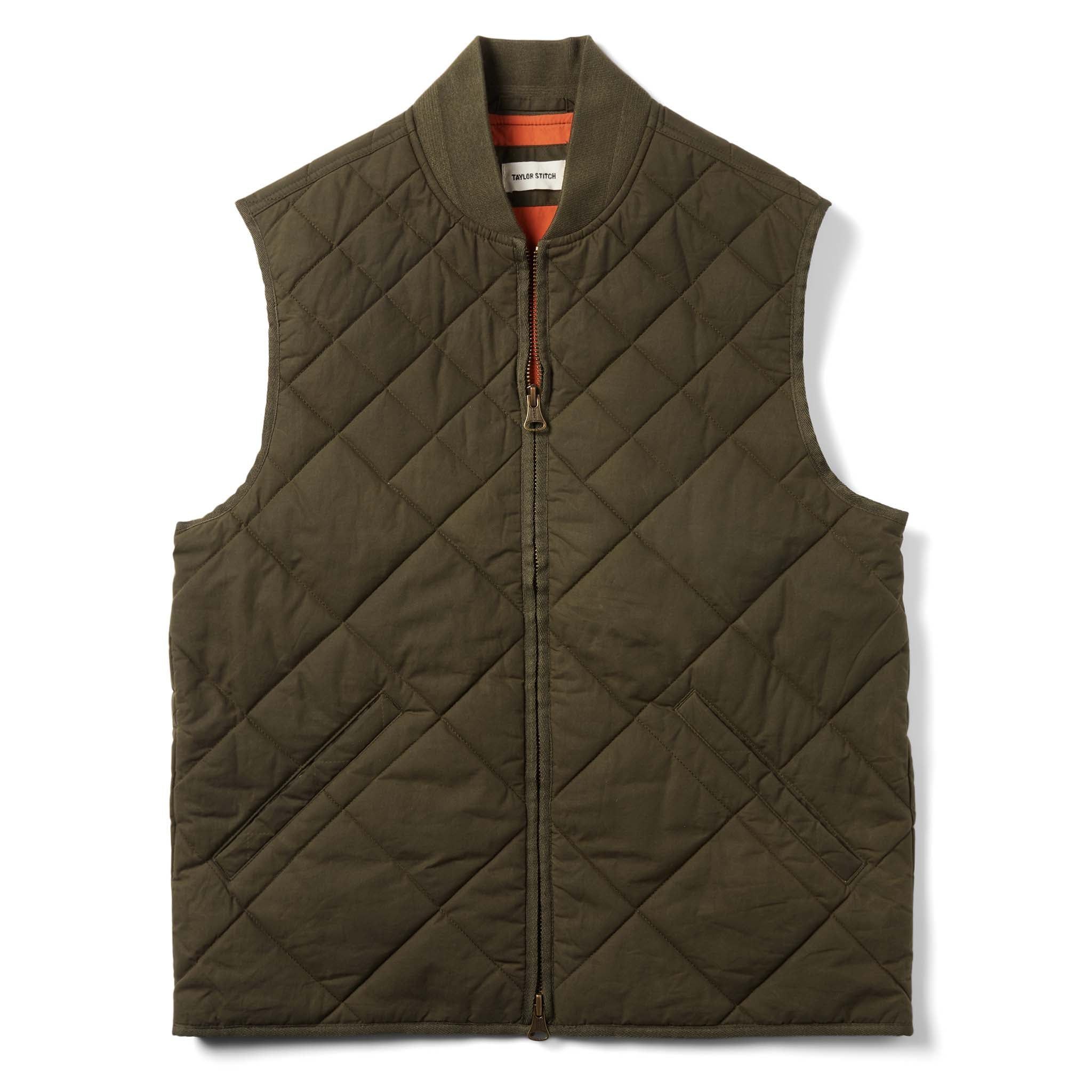 Rccuv Quilted Bomber Vest in Olive Dry Wax