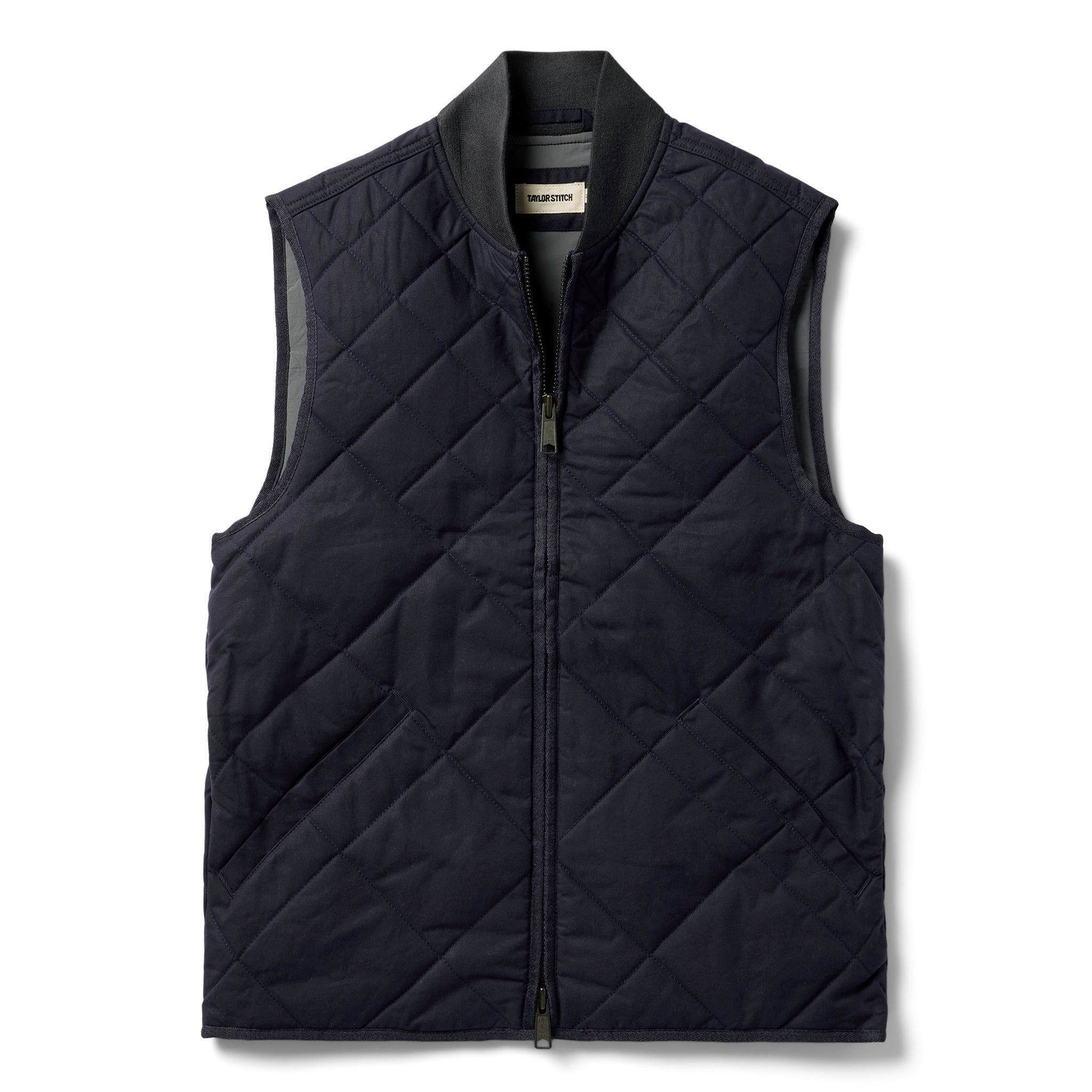 Rccuv Quilted Bomber Vest in Navy Dry Wax