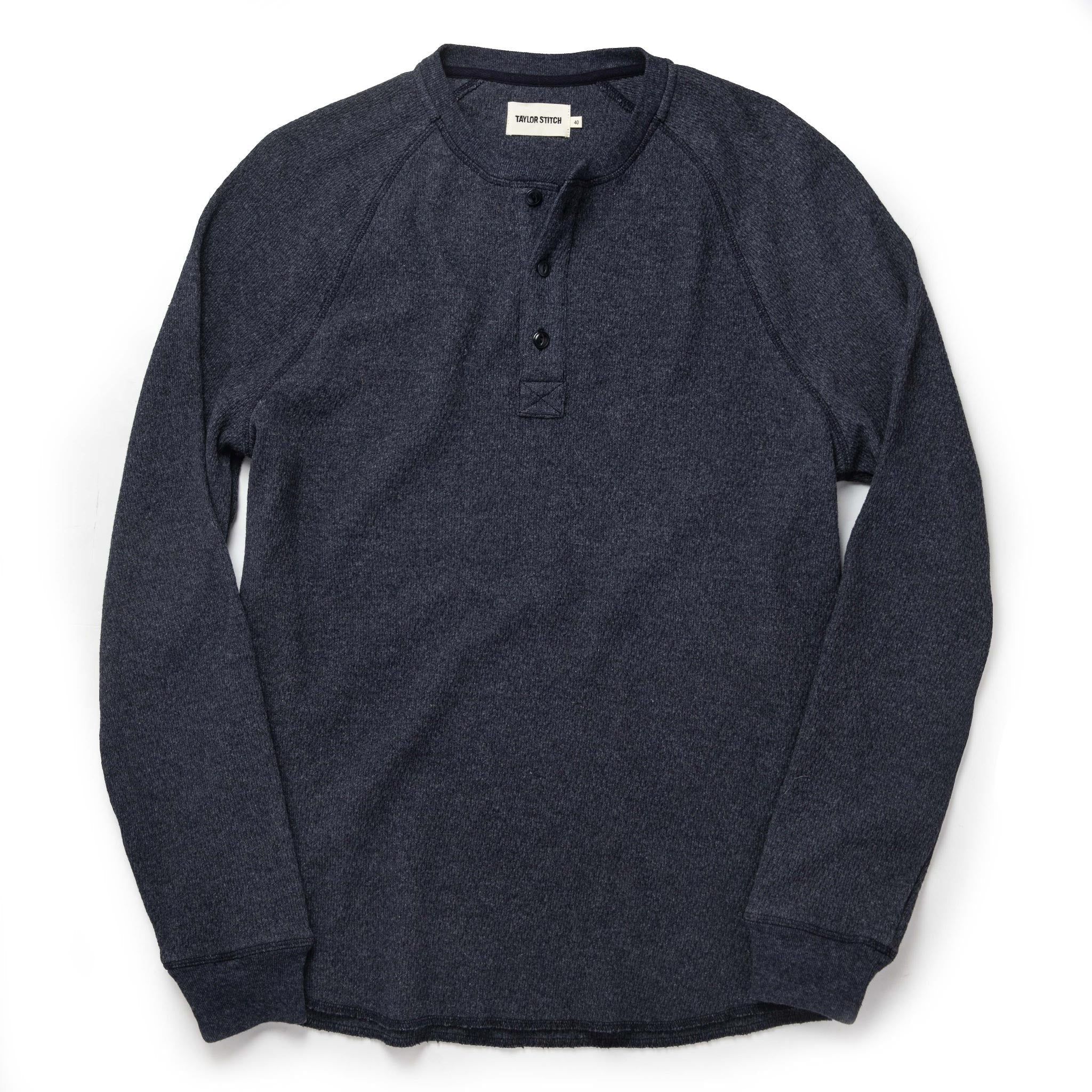 Rccuv Heavy Bag Waffle Henley in Navy