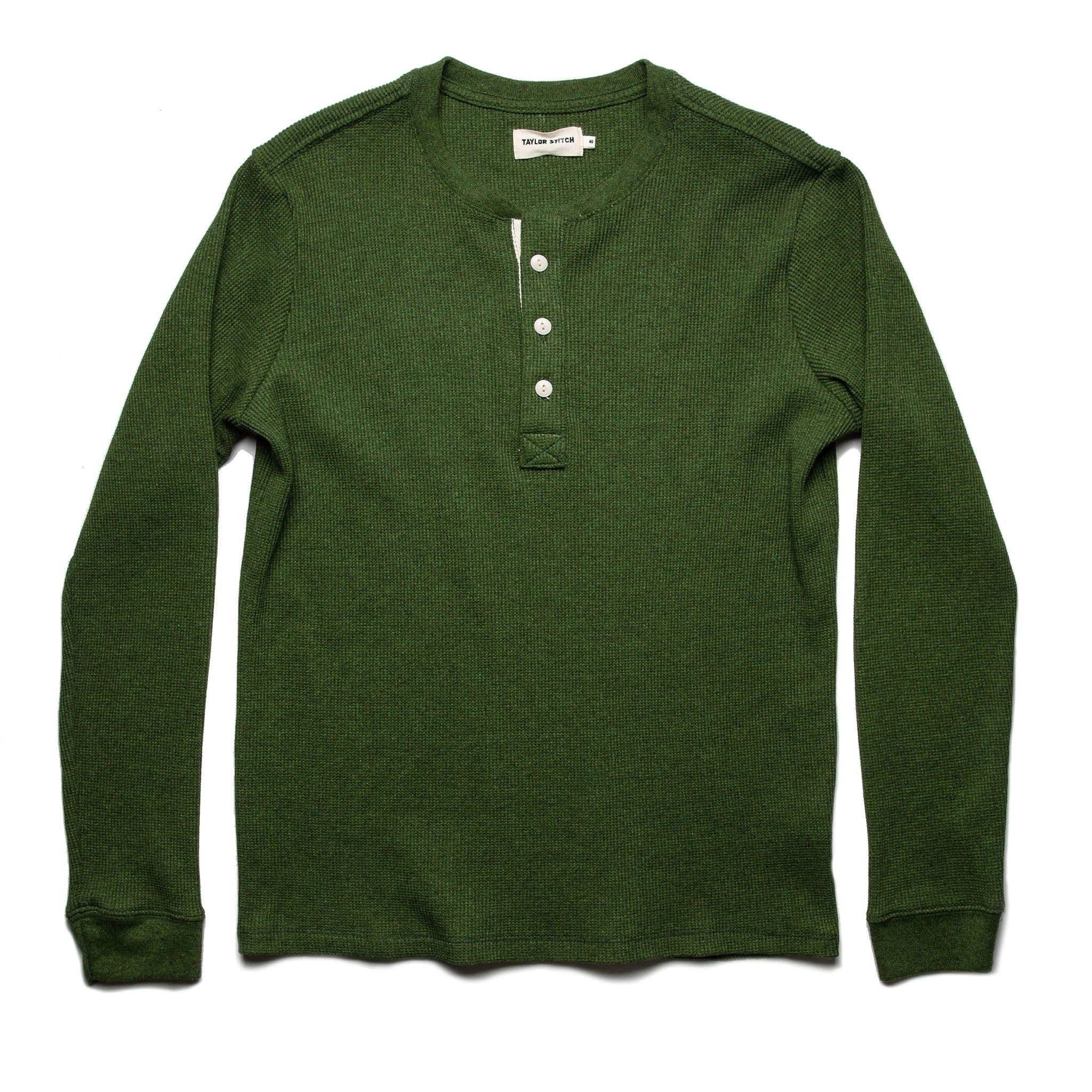 Rccuv Heavy Bag Waffle Henley in Heather Olive