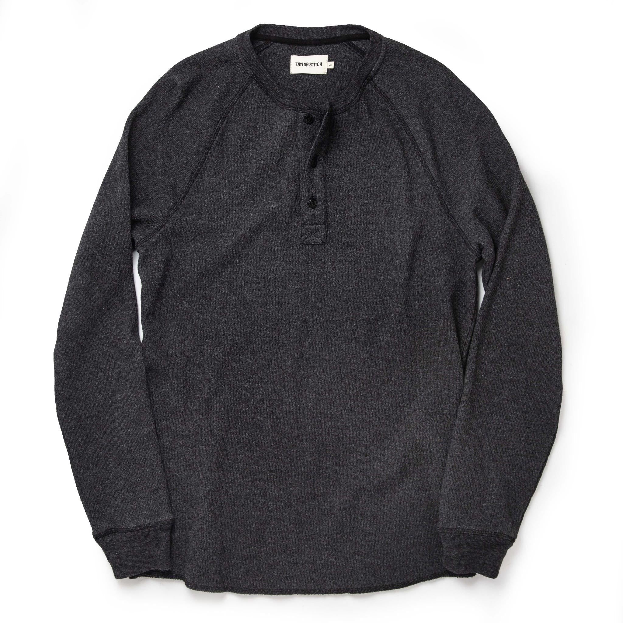 Rccuv Heavy Bag Waffle Henley in Coal