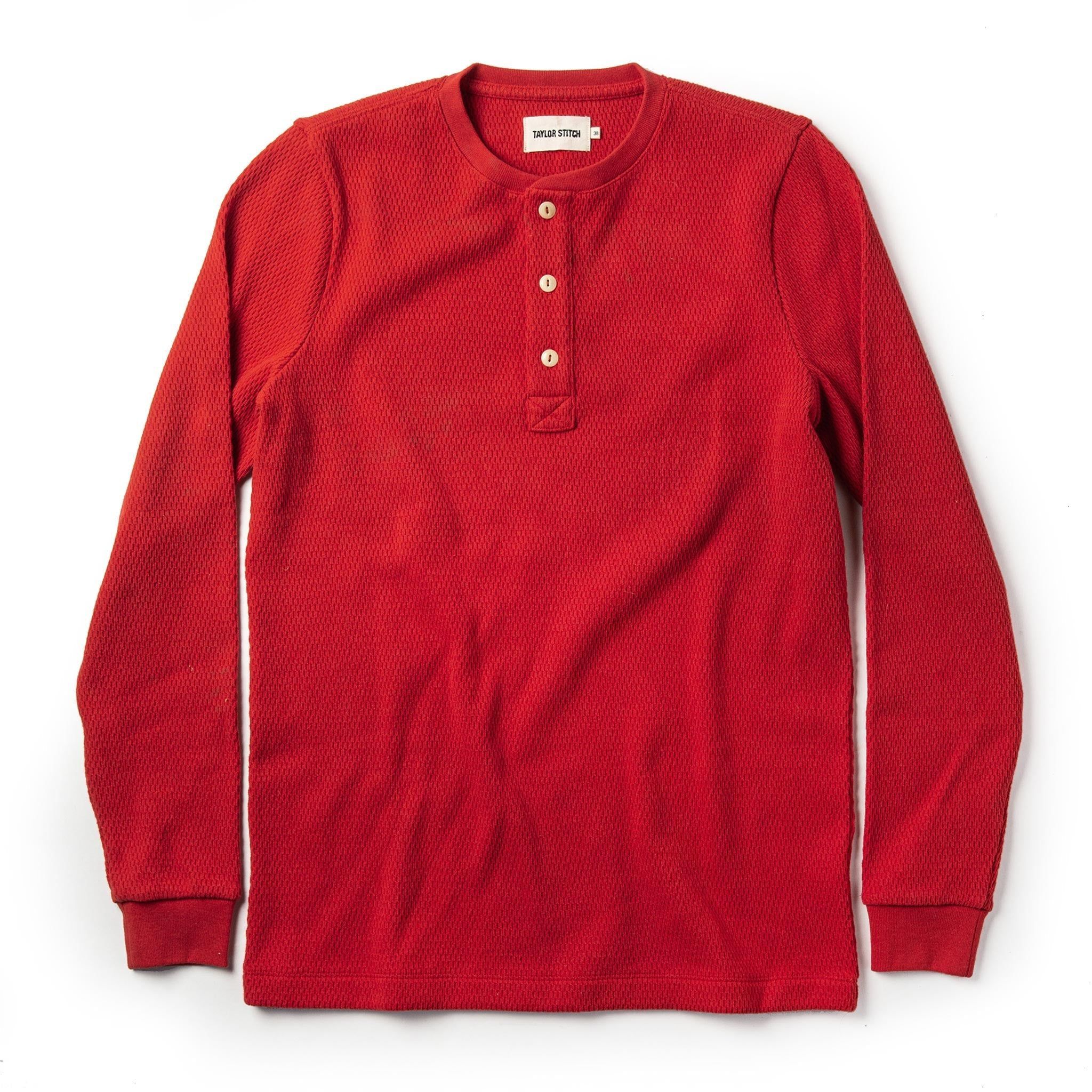 Rccuv Heavy Bag Waffle Henley in Cardinal